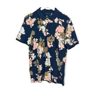 Perry Ellis Polo Shirt in Navy Blue Floral